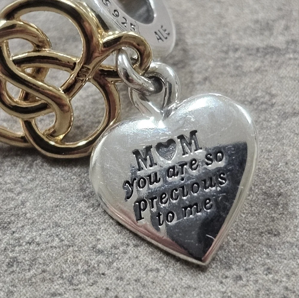 Authentic Pandora Lab-grown Diamond Engravable Mom Double Dangle Charm - Picture 3 of 4